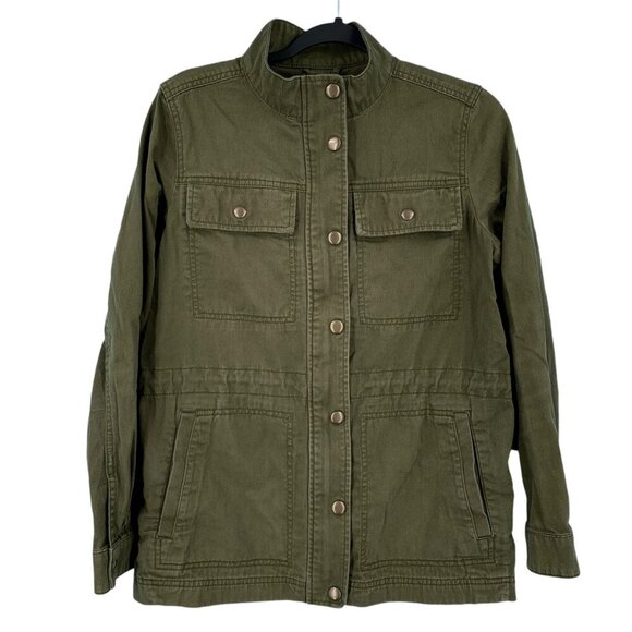 GAP Core Utility Jacket Womens Small Green Brass Snap Button Up 100% Cotton - Picture 1 of 8